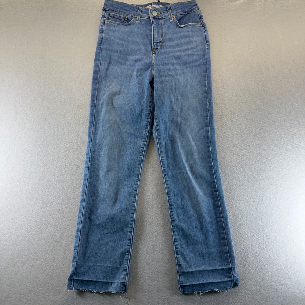 Signature Levi‎ Strauss Shaping High-Rise Straight Jeans Blue Raw Hem Size 2 W26